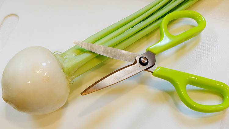 台所で使えるキッチン用はさみ「フィットカットカーブ 洗えるチタン」野菜も切れる