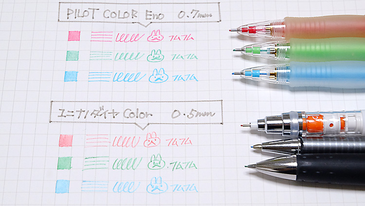 カラーシャープペンの「ユニ ナノダイヤ0.5mm」と「カラーイーノ0.7mm」を比較してみた!