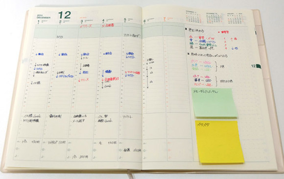 ビジネス手帳使い方　フリースペースにはメモや付箋などを書く